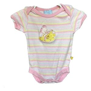 Pink Striped Kids One Piece with Winnie the Pooh Design